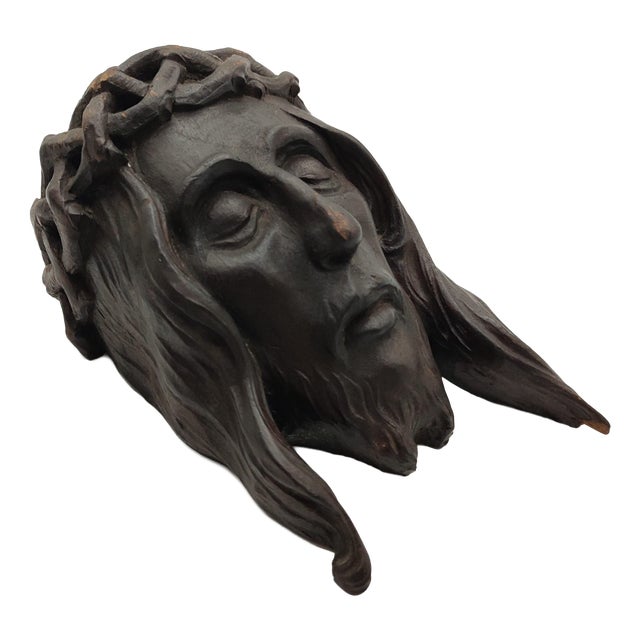 Large Ecce Homo Sacred Relief of Christ's Head in Walnut, 1720s For Sale