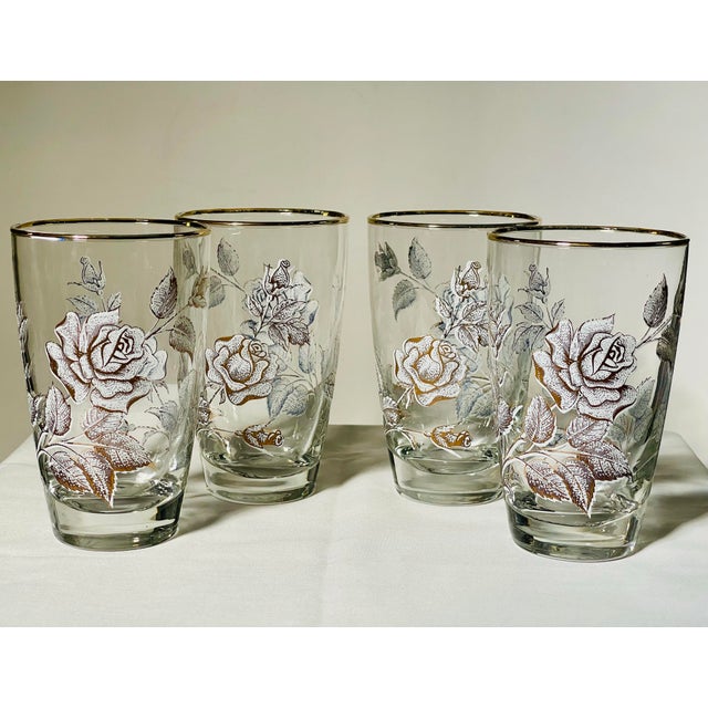 Illustration Vintage Libbey “Rose Bouquet” Tumblers- Set of 4 For Sale - Image 3 of 8