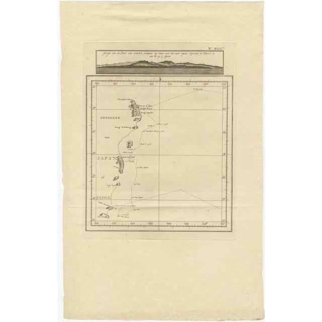 Antique map titled 'Gedeelte van Japan of Nipon'. Map of the east coast of Hanshu, with a view of the Japanese coast...