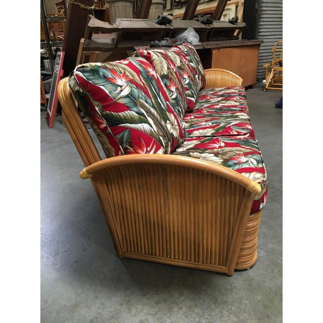 Mid-Century Modern Restored Art Deco Style Rattan Fan Arm Four-Seat Sectional Sofa For Sale - Image 3 of 4
