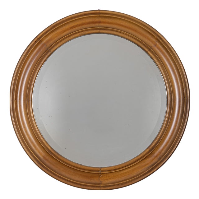 Vintage Italian Round Wall Mirror in Walnut, 1970s For Sale