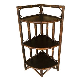 Mid-Century Modern Bamboo and Rattan Three-Tier Corner Shelf, 1960s For Sale