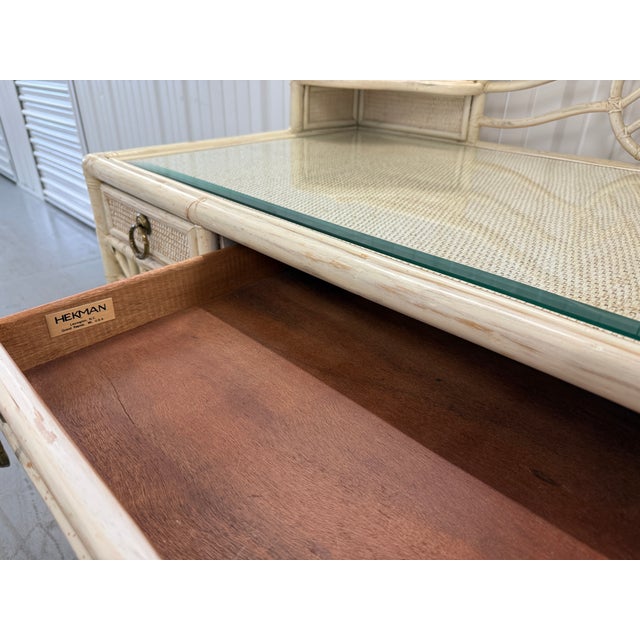 Late 20th Century Hekman Chinoiserie Style Faux Bamboo & Rattan Desk For Sale - Image 10 of 14
