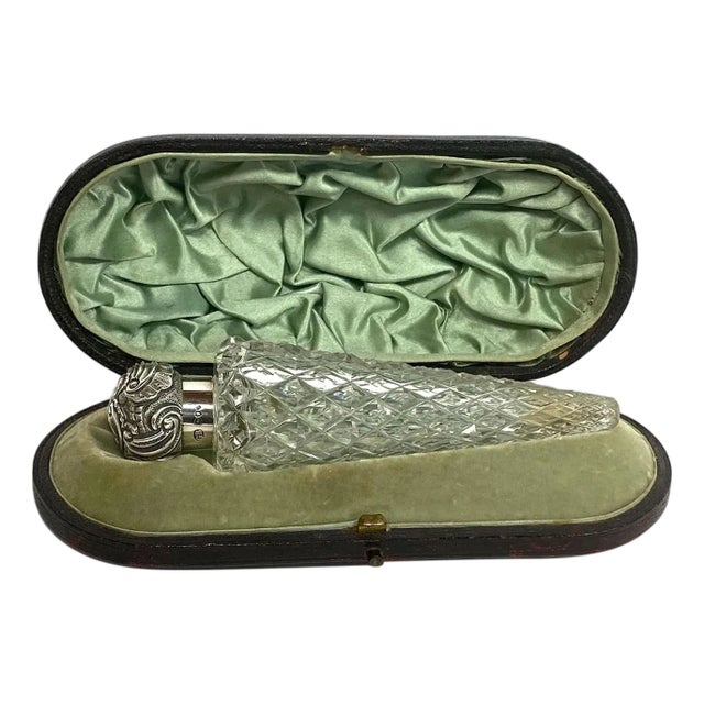 English George Brace Sterling Silver and Cut Crystal Scent Flask With Case For Sale