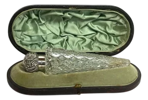 English George Brace Sterling Silver and Cut Crystal Scent Flask With Case