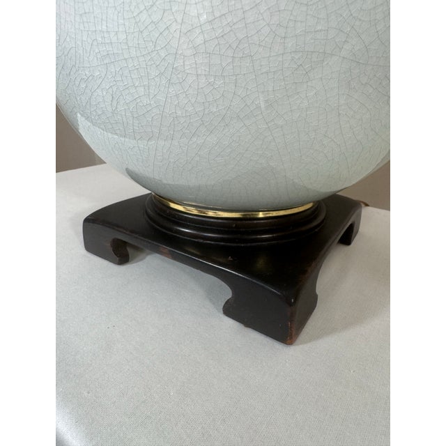 Vintage Transitional White Crackled Glaze Glass & Brass Table Lamps, a Pair For Sale - Image 11 of 12