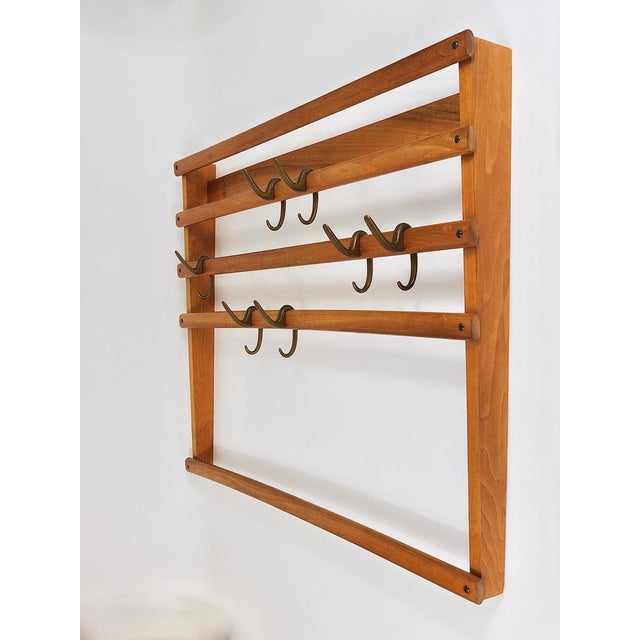 Mid-Century Coat Rack in Beech with 8 Brass Hooks attributed to Carl Auböck, 1950s For Sale - Image 16 of 18