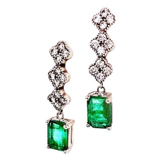 Emerald Diamond Earring 14k White Gold 2.13 TCW Certified For Sale