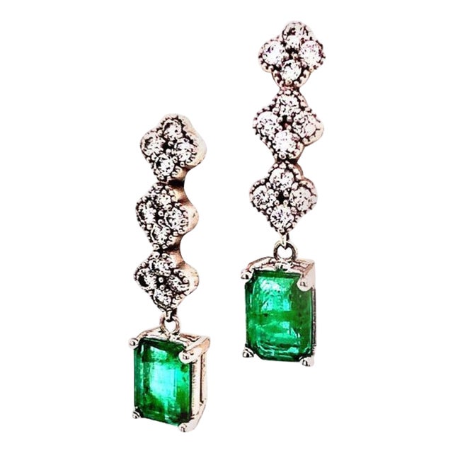 Emerald Diamond Earring 14k White Gold 2.13 TCW Certified For Sale