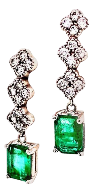 Emerald Diamond Earring 14k White Gold 2.13 TCW Certified