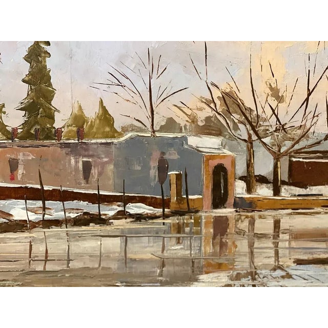 Onorato Caldera, Snowfall, Lago Di Monate, 20th Century, Oil Painting on Panel For Sale - Image 5 of 8