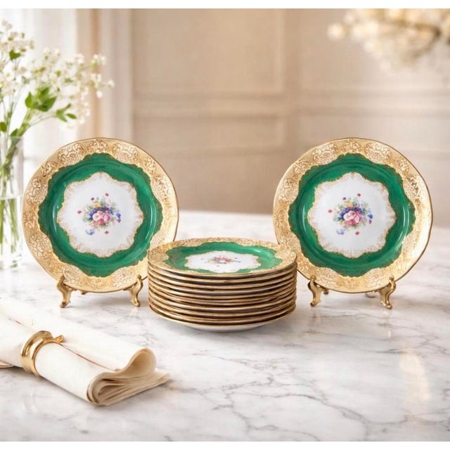 Ceramic Rare 12 Antique Crown Staffordshire Dinner Plates | Fine Porcelain For Sale - Image 7 of 10