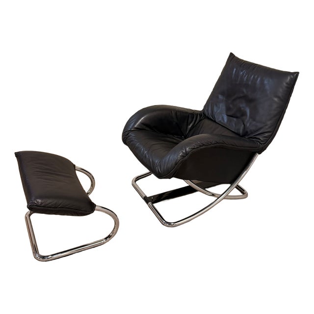Set of Rocking Chair with Ottoman by Robert Haussmann, 1970s For Sale