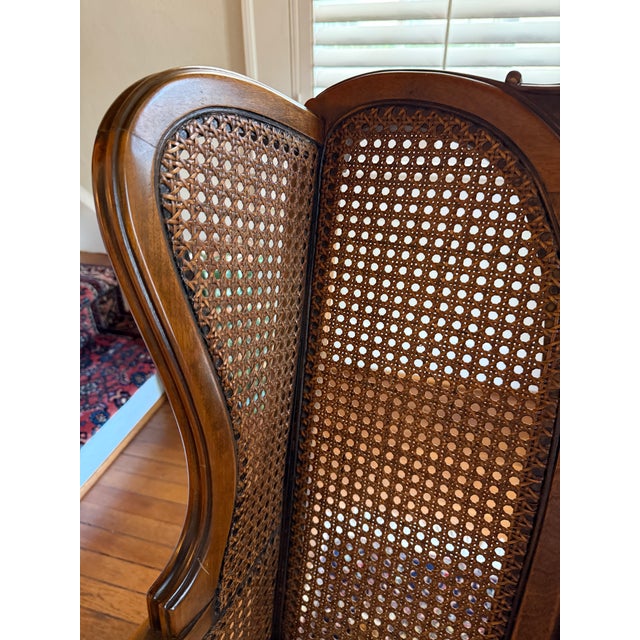 1920s Early 20th Century Wing Back Cane Backed Rocking Chair With New Upholstery For Sale - Image 5 of 12