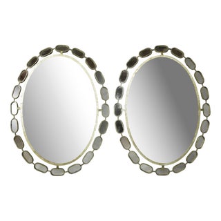 Large Mid-Century Modern Metal Ornate Oval Mirrors, 1980s, Set of 2 For Sale