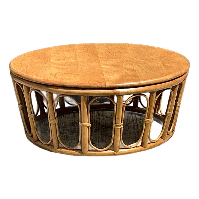 Vintage Looped Rattan Coffee Table For Sale