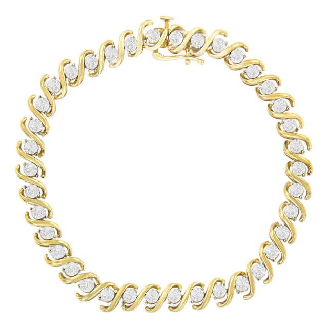 Yellow Plated Sterling Silver Round-Cut Diamond Bracelet (0.5 cttw, H-I Color, I2-I3 Clarity) For Sale