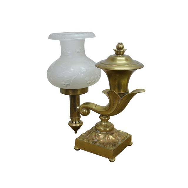Victorian Antique Brass Regency Argand 2 Light Candlestick Candelabra Hurricane Lamps - a Pair For Sale - Image 3 of 18