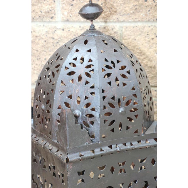 Large Outdoor Metal Moroccan Hurricane Candle Lantern For Sale - Image 4 of 13