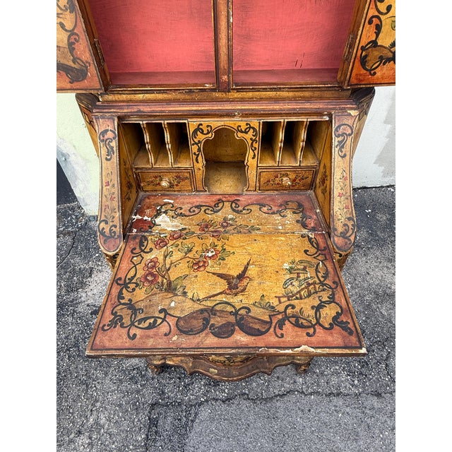 Yellow Antique Italian Venetian Hand Painted Secretary Desk For Sale - Image 8 of 18