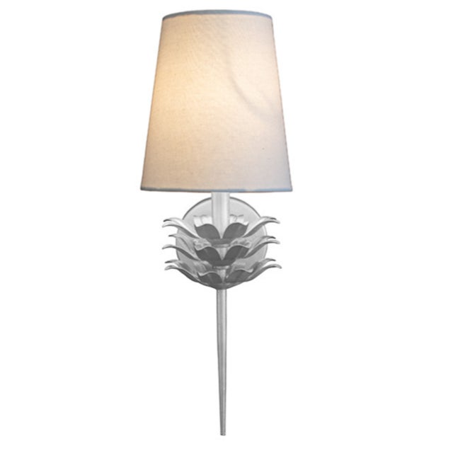 Contemporary Matthew Izzo Home Delilah Silver Leaf Wall Sconce With White Linen Shade For Sale - Image 3 of 5