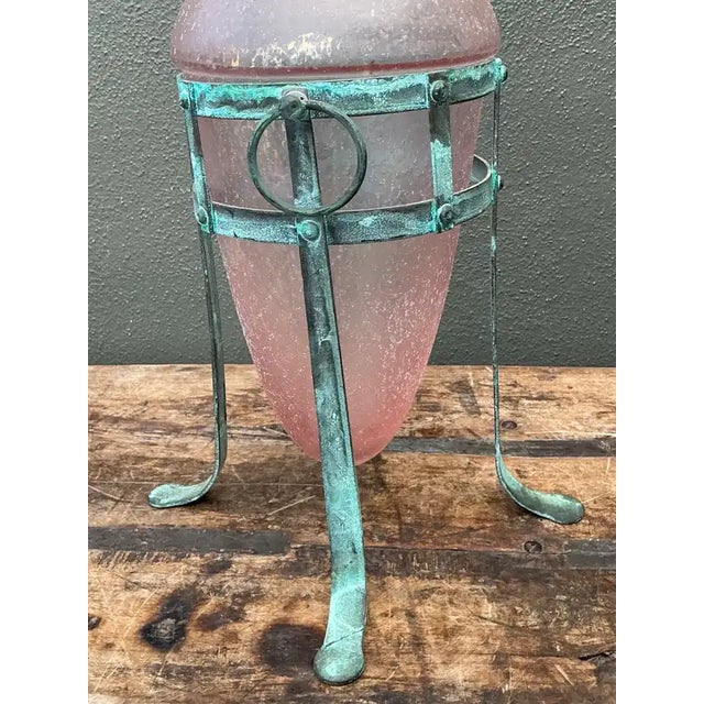 Vintage Patinated Metal Frame Glass Vase For Sale - Image 9 of 12