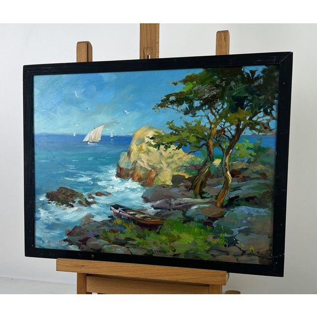 Impressionist Oil Painting Beautiful Sea With Ships Yuriy Suprunchuk For Sale - Image 3 of 11