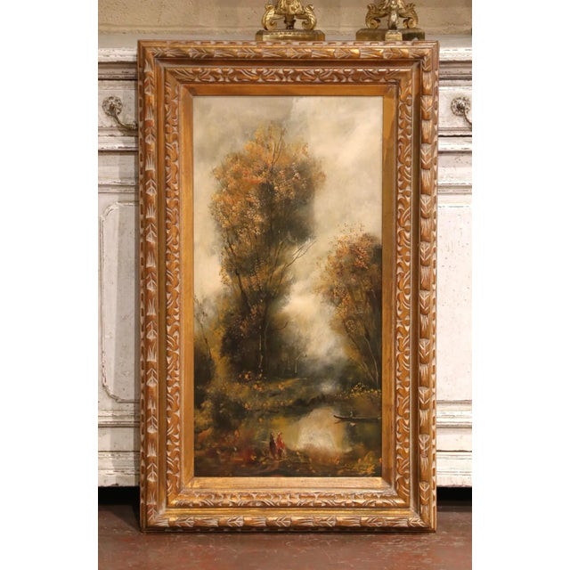 French Mid 20th Century Pair of Mid-Century French Vertical Landscapes Oil Paintings Barbizon Style, Framed For Sale - Image 3 of 17