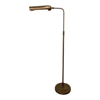 Mid-Century Adjustable Brass Library Reading Floor Lamp For Sale