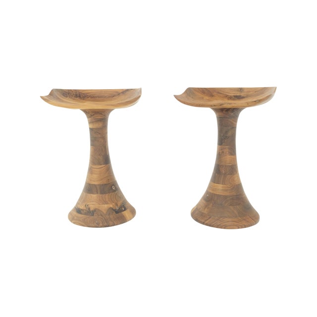 Turned Bases Carved Seat Solid Oiled Walnut Bar Stools MINT! For Sale - Image 13 of 14