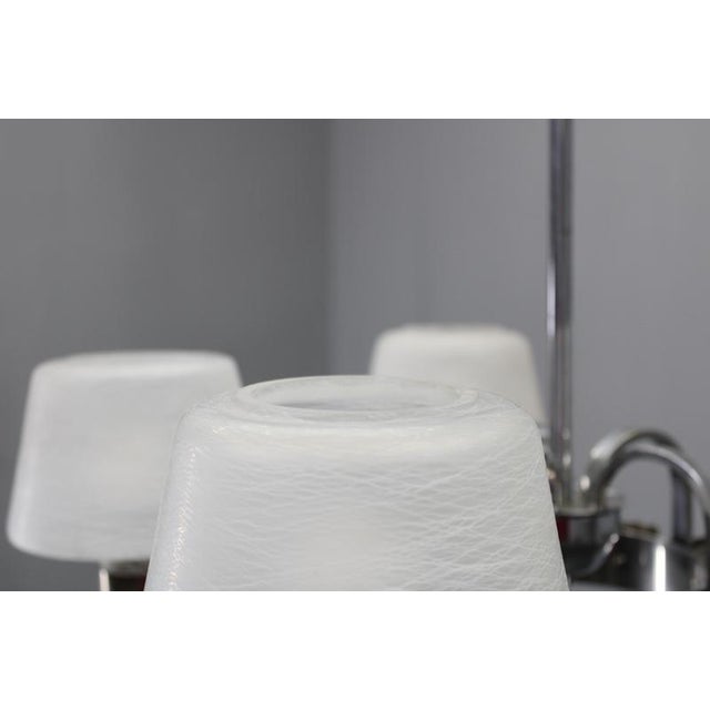 Art Deco Nickel Chandelier with Textured Glass, Czechoslovakia, 1930s For Sale - Image 9 of 17