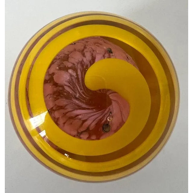 Yellow Swirl Art Glass Paperweight For Sale - Image 10 of 11