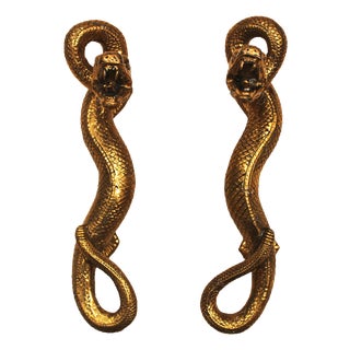 French Handcrafted Brass Snake Door Pull Handles, 1960s, Set of 2 For Sale