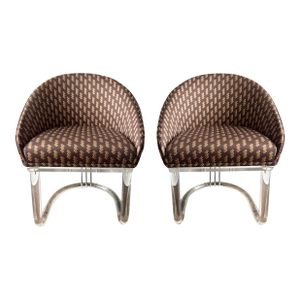 1970s Pair of Vintage Lucite Swivel Chairs Zak and Fox Fabric by Lion in Frost After Charles Hollis