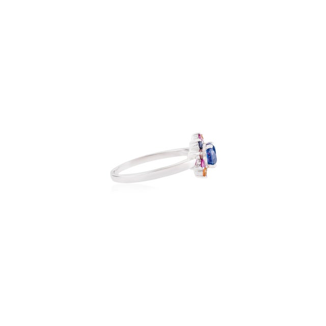 Not Yet Made - Made To Order Natural Blue Sapphire & Rainbow Sapphire Floral Cluster Ring Size 6.5 in 14k Gold For Sale - Image 5 of 14
