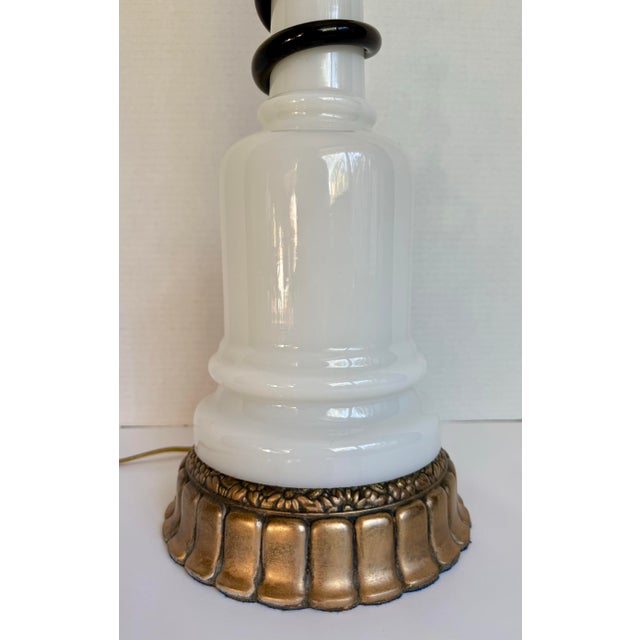 Art Deco Murano Style Milk Glass & Cobalt Blue Swirl Art Glass Table Lamp For Sale - Image 10 of 12