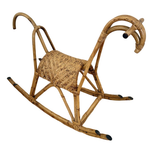 Large Mid-Century Franco Albini Bamboo Rattan Rocking Horse For Sale