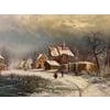 European Village in Winter Snow with Figures & Frozen Pond by 20th Century German Artist, Gunter Seekatz. This is a large...