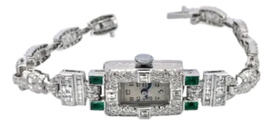 1930s Deco Diamond Emerald Ladies Wristwatch