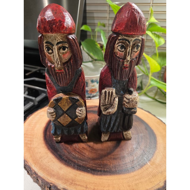 Mid 20th Century Pair of Hand Carved Wood Statues Folk Art Spanish Crusaders For Sale - Image 12 of 12