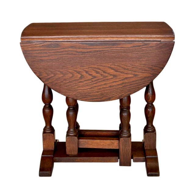 Mid 20th Century 1930s William and Mary Style Drop Leaf Chair-Side Table in Distressed Oak For Sale - Image 5 of 12