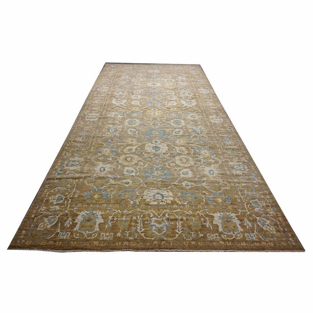 Taupe Persian Sultanabad Wool 10 x 20 Taupe, Ivory & Light Blue Handmade Gallery Area Rug #1141324 For Sale - Image 8 of 12