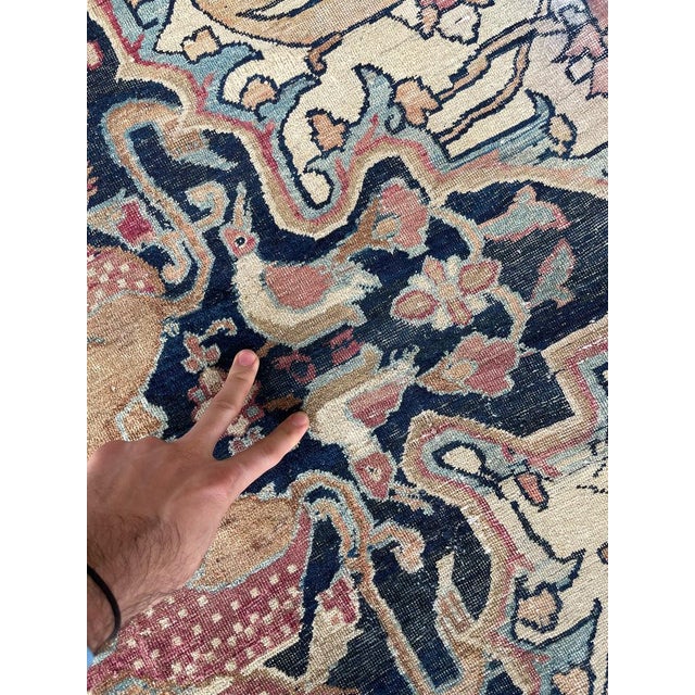 Textile 1880's Antique Persian Kerman Lavar "LION VS BULL" Rug 9.2 x 12.5 For Sale - Image 7 of 18