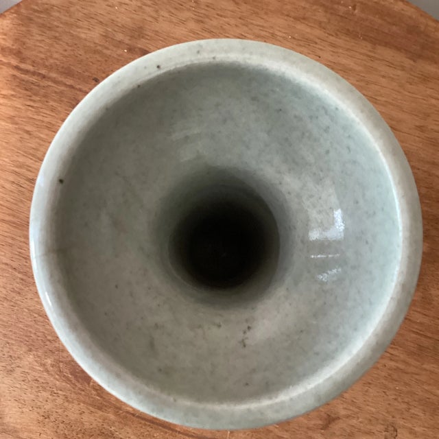 Early 20th Century Antique Chinese Green Celadon Decorated Gu Shape Porcelain Vase Stamped For Sale - Image 5 of 12