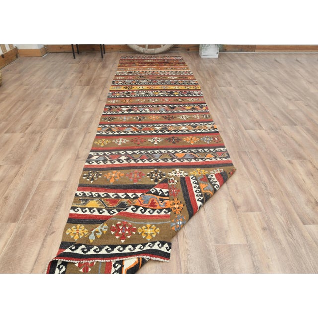 Boho Chic 1970s Vintage Turkish Handmade Wool Cotton Colorful Kilim Rug For Sale - Image 3 of 11