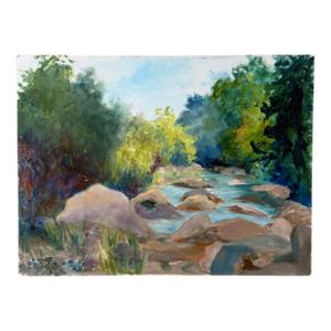 Oil Pastel River Landscape Painting