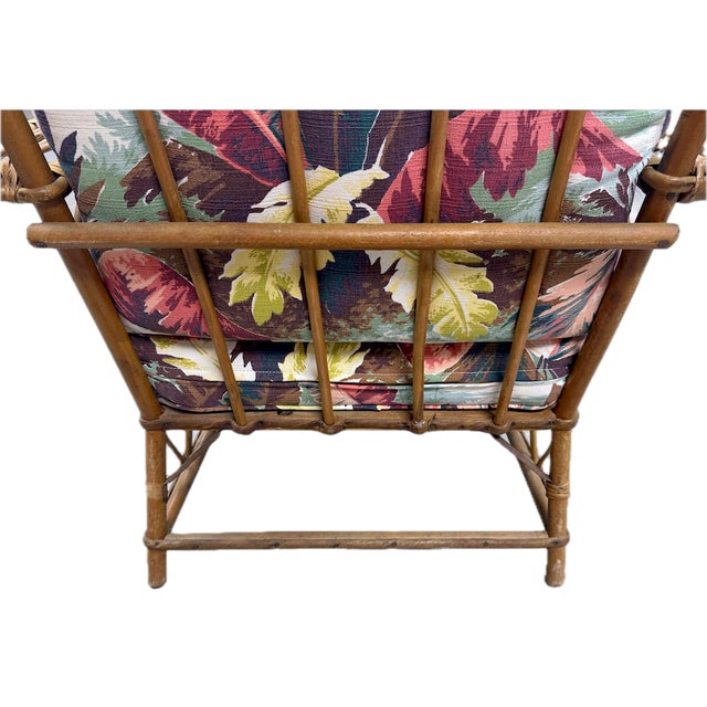 Pair, Mid-Century Modern Attributed to Paul Frankl Rattan Barkcloth Lounge Chairs For Sale - Image 14 of 18