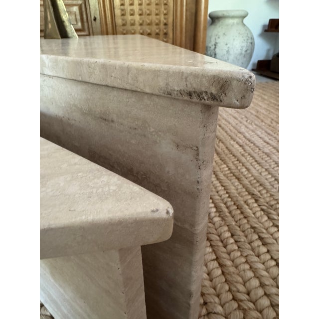 Two Piece Triangular Travertine Coffee Tables, 1970s, France For Sale - Image 12 of 18