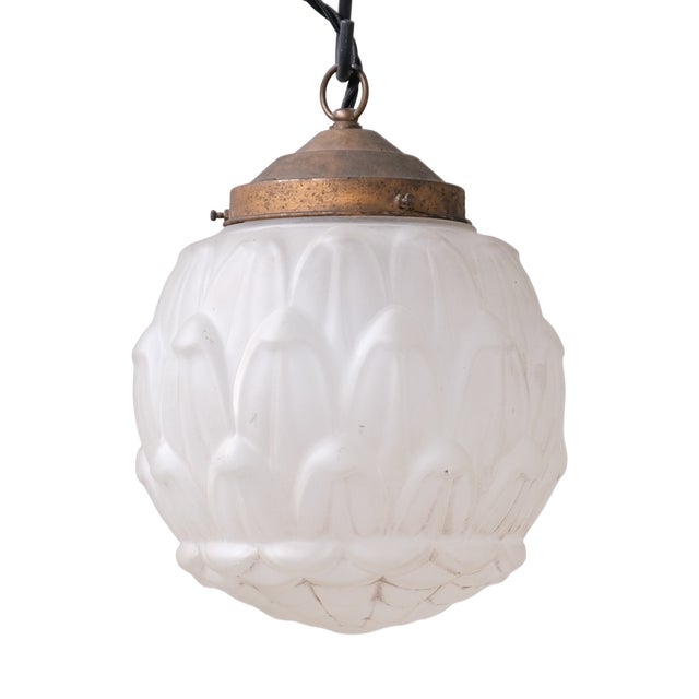 Opaque Brass and Glass Artichoke Pendant Light For Sale
