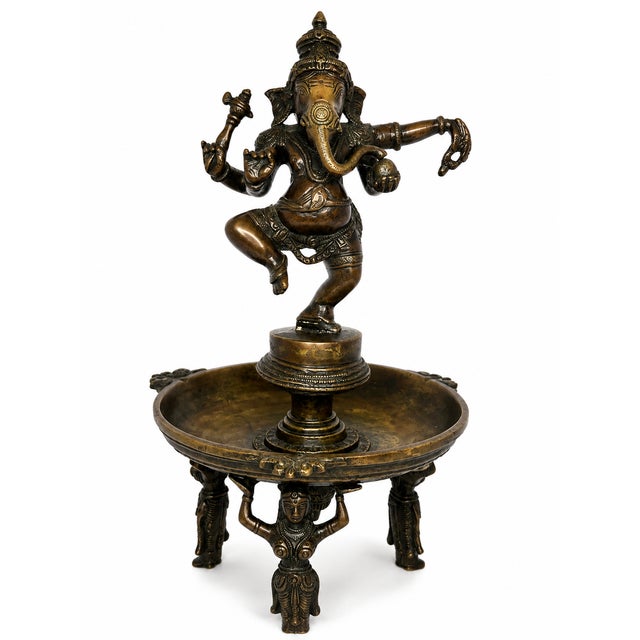 Dancing Ganesha Metal Sculpture on Pedestal Base For Sale - Image 4 of 7